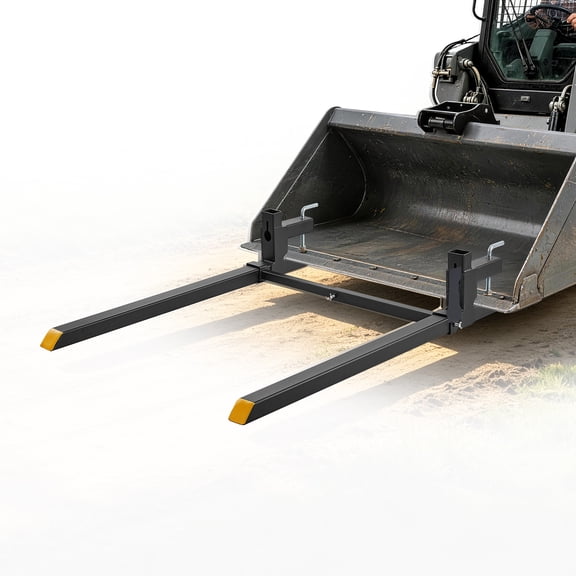 VEVOR Pallet Forks 2000 lbs Clamp-On Pallet Forks, 60 in Length Yellow Tips, Suitable for Tractor Attachments, Skid Steer and Loader Bucket, Adjustable Stabilizer Bar, Heavy-Duty Tractor Bucket Fork