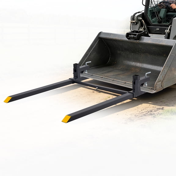 VEVOR Pallet Forks 2000 lbs Clamp-On Pallet Forks, 60 in Length Yellow Tips, for Tractor Attachments, Skid Steer & Loader Bucket, Adjustable Stabilizer Bar, Heavy-Duty Reinforced Tractor Bucket Fork