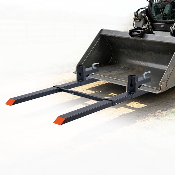 VEVOR Pallet Forks 4000 lbs Clamp-On Pallet Forks, 60 in Length Orange Tips, for Tractor Attachments, Skid Steer & Loader Bucket, Adjustable Stabilizer Bar, Heavy-Duty Reinforced Tractor Bucket Fork