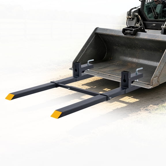 VEVOR Pallet Forks 4000 lbs Clamp-On Pallet Forks, 60 in Length Yellow Tips, for Tractor Attachments, Skid Steer & Loader Bucket, Adjustable Stabilizer Bar, Heavy-Duty Reinforced Tractor Bucket Fork