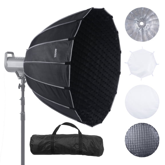 VEVOR Parabolic Softbox, 33 in / 850 mm, Quick Release and Quick Fold, Lightweight and Portable, Universal Bowens Mount, 4 Lighting Effects, Fits for Professionoal Photography, Daily Filming