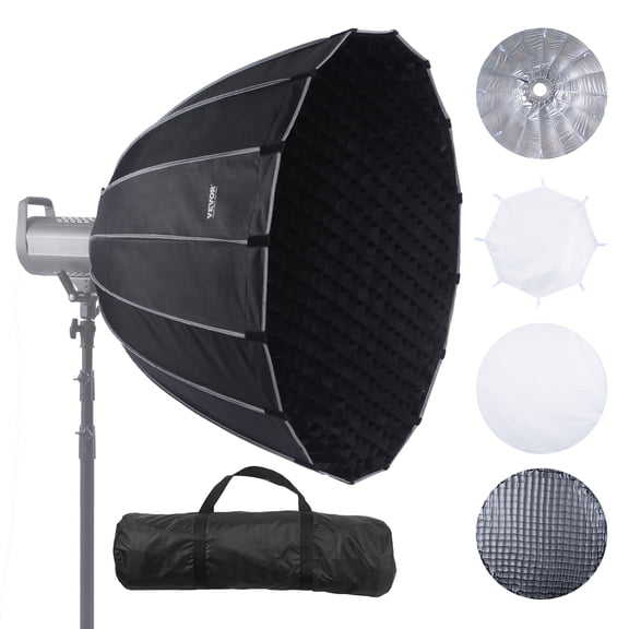 VEVOR Parabolic Softbox, 33 in / 850 mm, Quick Release and Quick Fold, Lightweight and Portable, Universal Bowens Mount, 4 Lighting Effects, Fits for Professionoal Photography, Daily Filming
