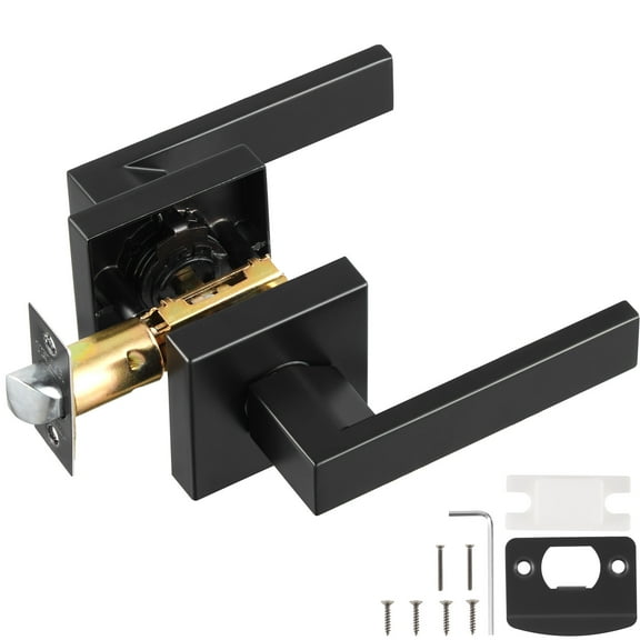 VEVOR Passage Door Handle, 1 Pack Matte Black Door Lever, Left or Right Handing Reversible Lever Non-Locking, 45° Rotation to Open, Universal Square Interior for Hallways, Closets, Meeting Spaces