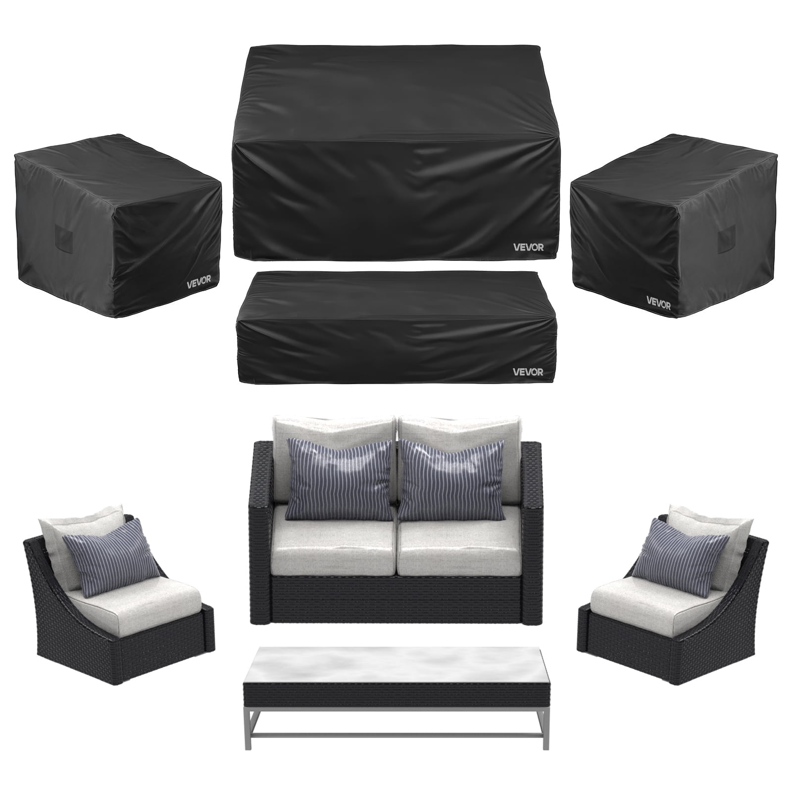 VEVOR Patio Furniture Cover 4-Piece Set, 420D Heavy Duty Waterproof Outdoor Dining Table and Chairs Cover Set, Lawn Patio Furniture Covers for Outdoor Sofa, Couch, Chairs, Coffee Table, Black