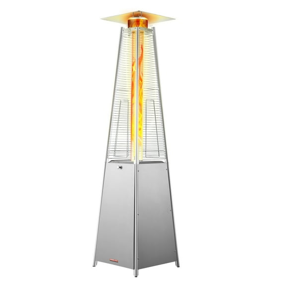 VEVOR Patio Heater for Outdoor Use, 48000BTU Pyramid Propane Heater w/Wheels, Quartz Glass Tube Outdoor Patio Flame Heater for Patio, Party, Backyard, Garden, Decoration, Silver