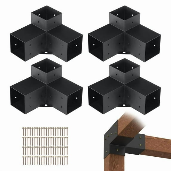 VEVOR Pergola Bracket Kit 4''x4'', 8pcs 3-Way Heavy Duty Corner Bracket Woodworks DIY Post Base Kit, Easy Installation Wooden Beams for Gazebos, Log Cabin Outdoor Pergola Hardware
