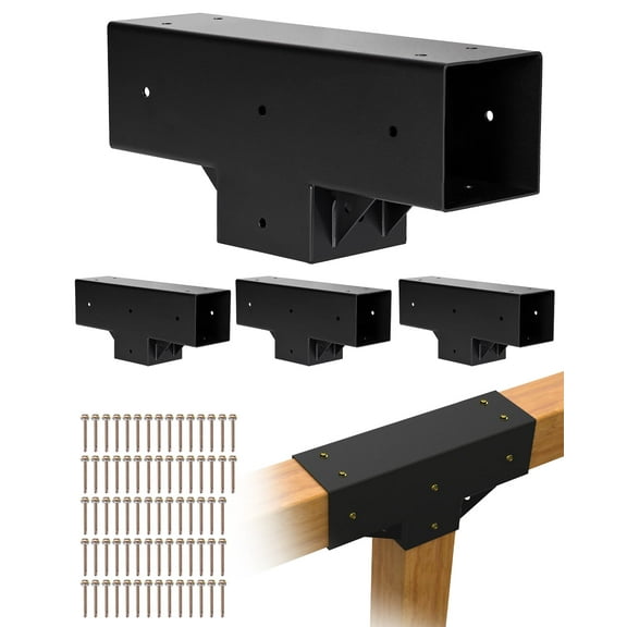 VEVOR Pergola Kit 4-pack, T-Shaped 4x4 (Actual 3.5x3.5 inch), 3-Way Pergola Brackets DIY Woodworking Gazebo Bracket Kit with Screws for 3.5x3.5 inch Wood Beams in Actual Size