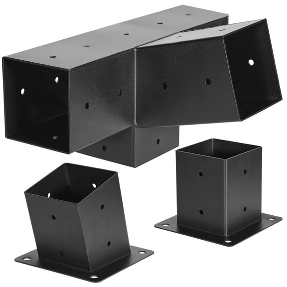 Pergola Kit, 4x4 Inch 4-Way Slanted Bracket for 3.5x3.5 Inch Wood Beams in Actual Size, Carbon Steel Pergola Bracket with Post Base and Wall Mount Base, for Outdoor Pergolas, Gazebos, Sheds