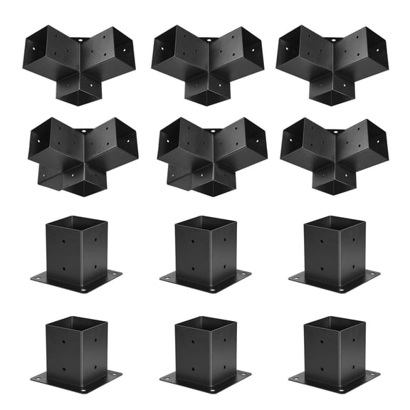 VEVOR Pergola Kit, 4x4 Inch Pergola Brackets for 3.5x3.5 Inch Wood Beams in Actual Dimension, 3-Way (4 Pcs) and 4-Way (2 Pcs) Gazebo Brackets with 6 Post Bases, for Outdoor Pergolas, Gazebos