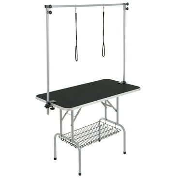 VEVOR Pet Grooming Table Two Arms with Clamp, 46'' Dog Grooming Station, Foldable Pets Grooming Stand for Medium and Small Dogs, Free No Sit Haunch Holder with Grooming Loop, Bearing 330lbs