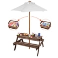 thumbnail image 1 of VEVOR Kids Picnic Table with Umbrella, 3-in-1 Sand & Water Table, Outdoor Wooden Table and Bench Set with 2 Trays, 4-People Patio Dining Furniture for Garden, Backyard and Porch (Walnut), 1 of 9
