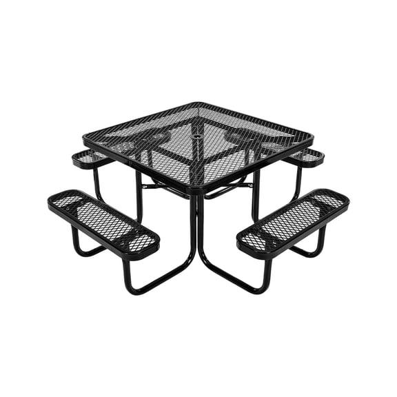 VEVOR Picnic Table, Outdoor Weather Resistant Patio Dining Furniture Set, Heavy Duty Coated Steel Tables with Umbrella Hole, 45.7 in Square Table and Bench Set, for Backyard, Black