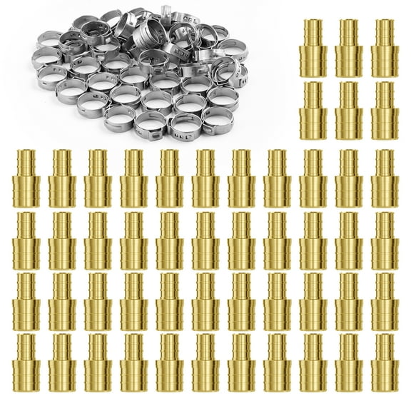 VEVOR Pipe Fittings, 1/2"-3/4" 50PCS Brass Pipe Fittings, Clamp-style 1/2 NPT Internal Thread Pipe Connector Brass Air Fittings, Heavy Duty Plumbing Fittings NPT Adapter for Heating/Shower Systems