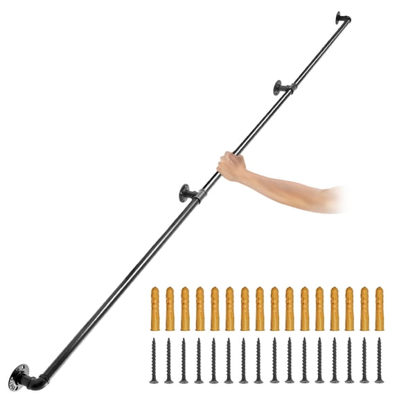 VEVOR Pipe Stair Handrail,11FT Staircase Handrail, 440LBS Load Capacity Carbon Steel Pipe Handrail, Industrial Pipe Handrail with Wall Mount Support, Round Corner Wall Handrailing for Indoor,Outdoor