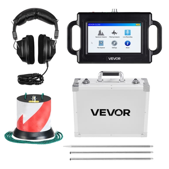 VEVOR Pipe Water Leak Detector, 1Hz-5000Hz, 7" Touchscreen Pipeline Leakage Detection Locator for 6.6FT (2m) Underground Plumbing  with Sensor, 3 Listening Rods, Headphones, 8GB Card & Carry Case