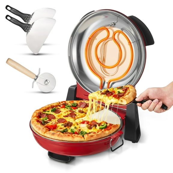 VEVOR Pizza Oven, 12 in Electric Pizza Maker, 1200W Electric Pizzas Cooker with Cordierite Stone, 5-Mode Temperature Control, Viewing Window for Precise Cooking, Heats up to 788 F, for Home (Red)