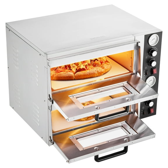VEVOR Pizza Oven Electric, 18" Double-Deck Commercial Countertop Pizza Oven, 842°F Max Temp, Indoor Pizza Maker with Thermometer, Independent Upper & Lower Temp Control & Timer for Home Restaurant