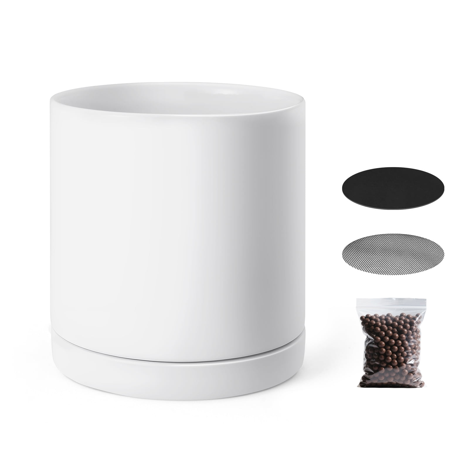 VEVOR Plant Pot, 12-Inch Large Cylinder Planter with Drainage Holes, Non-Slip Pads & Detachable Saucer, Modern Ceramic Flower Pots, Indoor and Outdoor Tree Planter Pot, Home & Office Decorations