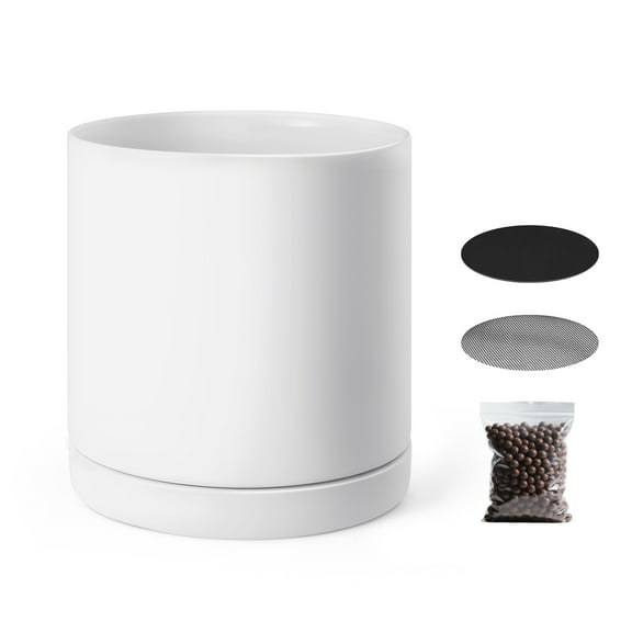 VEVOR Plant Pot, 12-Inch Large Cylinder Planter with Drainage Holes, Non-Slip Pads & Detachable Saucer, Modern Ceramic Flower Pots, Indoor and Outdoor Tree Planter Pot, Home & Office Decorations
