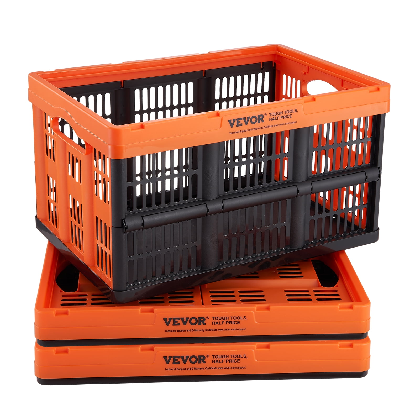 VEVOR Plastic Collapsible Storage Basket, 45L 3 Packs, Folding Stackable Storage Containers/Bins with Handles, Large Heavy Duty Containers for Clothes, Toys, Books,Snack, Shoes and Grocery Organizing