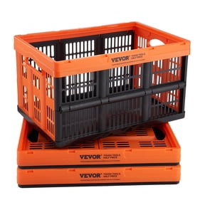 VEVOR Plastic Collapsible Storage Basket, 45L 3 Packs, Folding Stackable Storage Containers/Bins with Handles, Large Heavy Duty Containers for Clothes, Toys, Books,Snack, Shoes and Grocery Organizing