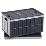 VEVOR Plastic Collapsible Storage Bins with Lids, 65L 2 Packs, Stackable Folding Storage Crates with Handles, Holds 84 lbs Per Bin, Heavy Duty Containers, Space-Saving Baskets, for Home Organizing