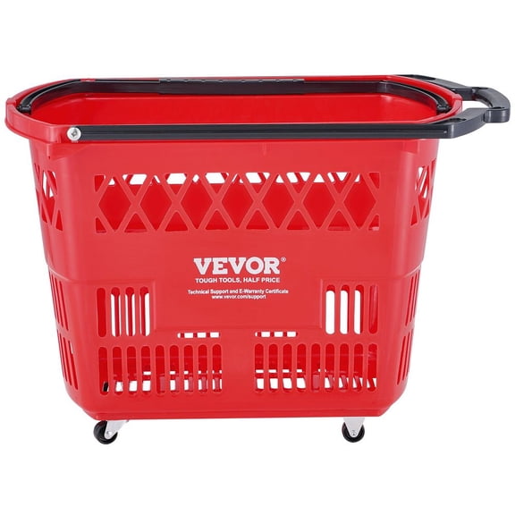 VEVOR Plastic Rolling Shopping Trolley Basket On Wheels 6PCS 39L with Handle Red