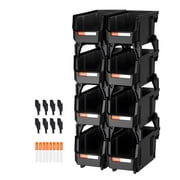 VEVOR Plastic Stackable Storage Bins, 10.9 x 5.5 x 5.1 inch 8 Pack, Plastic Containers for Organizing and Storage Bins for Closet, Garage, Small Parts, Office Supplies and Other Accessories, Black