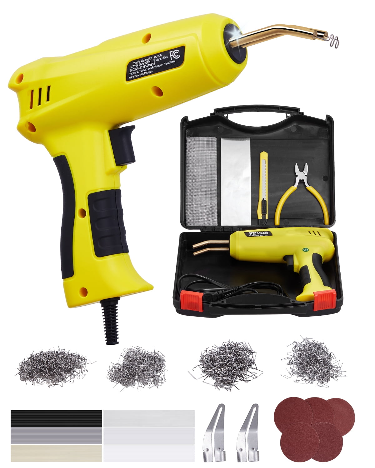 VEVOR Plastic Welding Kit, 220W Plastic Welder Gun with 800PCS Hot Staples & 56PCS Welding Rods, Professional Hot Staple Welding Gun with LED Light, Carrying Case for Kayak, Toys, Car Bumper Repair