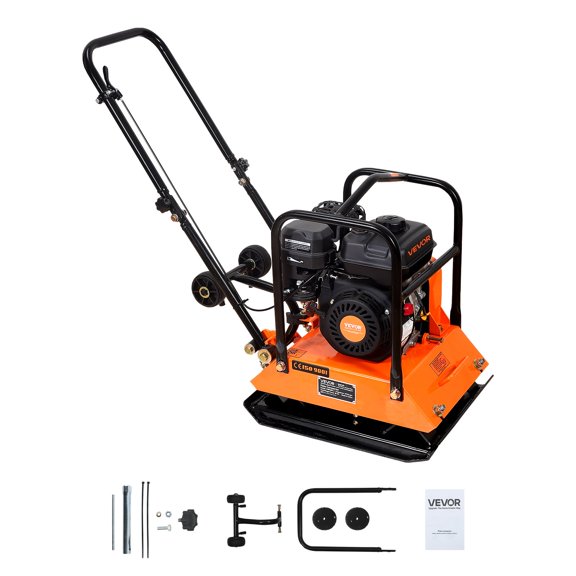 VEVOR Plate Compactor, 6.5 HP 196CC Gas Engine, 5700 VPM Vibrating Ground Rammer, 4047 lbs Compaction Force, 21 x 16 in Plate, Walk Behind Compactor for Paver Landscaping, Asphalt, Foundation, Soil