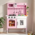 thumbnail image 1 of VEVOR Play Kitchen for Kids, Wooden, Kids Kitchen Playset with Real Lights & Sounds, Food & Cookware, Pretend Play Toy Set, Microwave, Oven, Clicking Knobs, for Toddlers, Girls & Boys Ages 3-8, Pink, 1 of 9