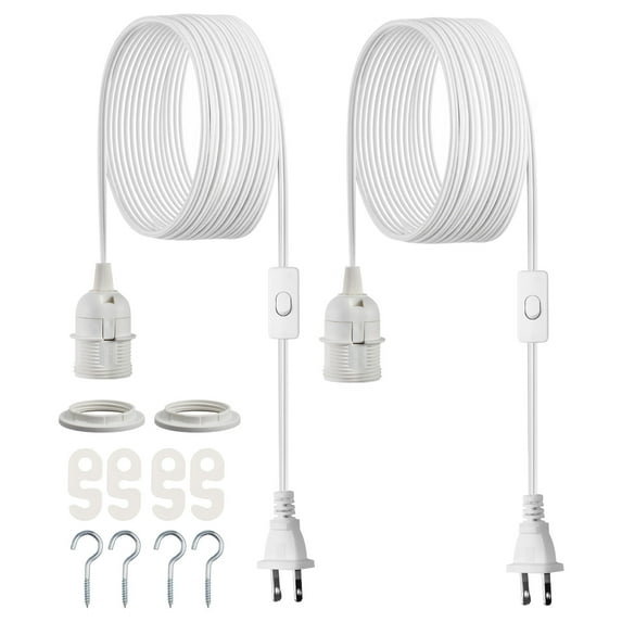 VEVOR 2 pack white 16 ft E26 plug in hanging light cord kit with on/off switch
