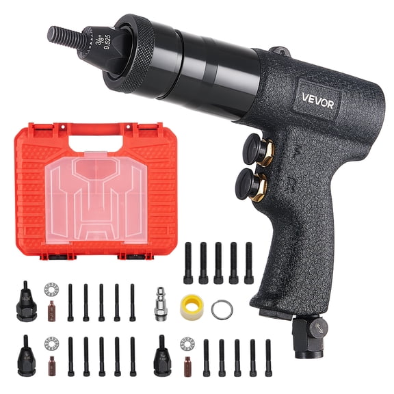 VEVOR Pneumatic Rivet Nut Gun Kit with 1/4" 5/16" 10/24" 3/8" Gun Heads, 20PCS Mandrels, 2500LBS Force, Forward & Reverse Switch, Air Rivet Nut Tool for Auto, Construction, Industrial Manufacturing
