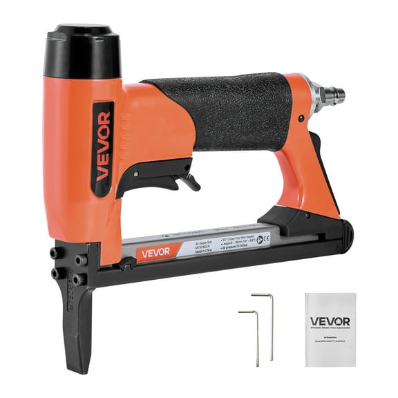 VEVOR Pneumatic Staple Gun, 20 Gauge Long-Nose Upholstery Stapler for 50 Series Fine Wire Staples 1/2-inch Crown 1/4"-5/8" Length, Max 110PCS Loading Air Staple Gun for Upholstering, Woodworking, DIY
