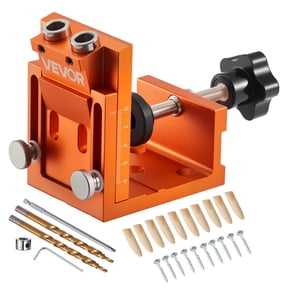 VEVOR Pocket Hole Jig Kit, 0.47 to 1.89 in Adjustable, Jig Pocket Hole System with Step Drill, Hex Wrench, Drill Stop Ring, Square Drive Bit, Plugs and Screws, Reinforced Metal Frame, for Woodworking