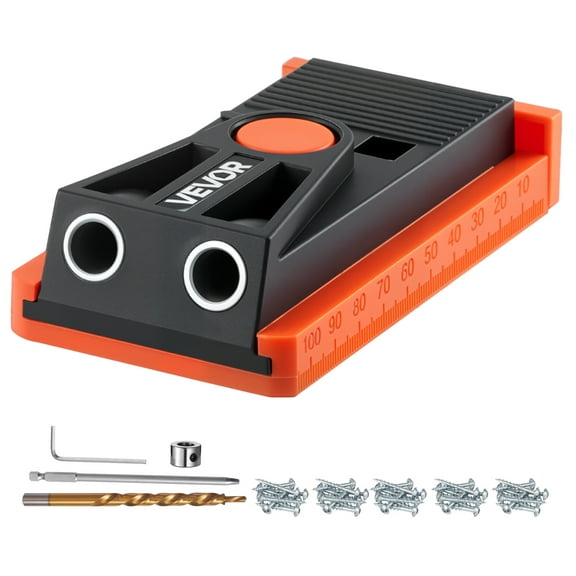 VEVOR Pocket Hole Jig Kit, 1/2 to 1-1/2 in Adjustable, Mini Jig Pocket Hole System with Step Drill, Hex Wrench, Drill Stop Ring, Square Drive Bit, and Screws, Reinforced Nylon Frame, for Woodworking