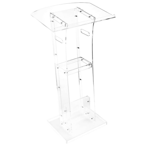 VEVOR Podium Stand, 43-Inch Acrylic Lectern, Portable Laptop Desk with Wide Reading Surface and Storage Shelf, Book Stopper, Floor-Standing, for Classroom, Wedding, Conference, Lecture and Concert