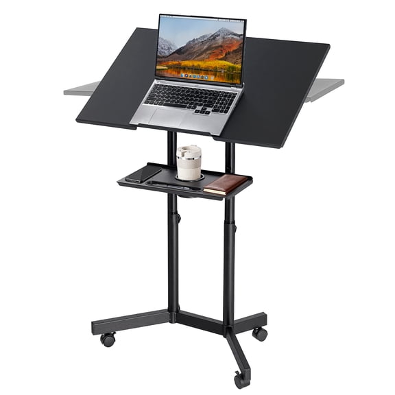 VEVOR Podium Stand, Adjustable Height Steel Lectern Mobile Laptop Desk, for Schools, Churches and Events, 40-49 inch, Portable Presentation Lectern Stand with 0-30° Tilt Top and 2-Position Shelf