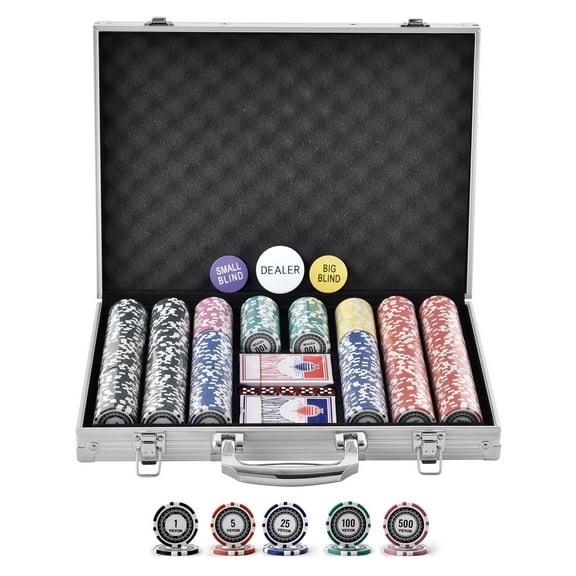 VEVOR Poker Chip Set, 500-Piece Poker Set, Complete Poker Playing Game Set with Aluminum Carrying Case, 11.5 Gram Casino Chips, Cards, Buttons and Dices, for Texas Holdeem, Blackjack, Gambling