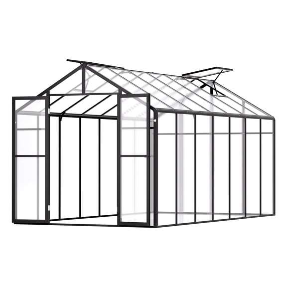 VEVOR Polycarbonate Greenhouse, 8 x 14 Ft, Outdoor Greenhouse with 2 Vent Windows, Pavilion Styled Greenhouse with Hinged Door, Aluminum Large Walk-in Greenhouse Kit for Outside Garden Backyard
