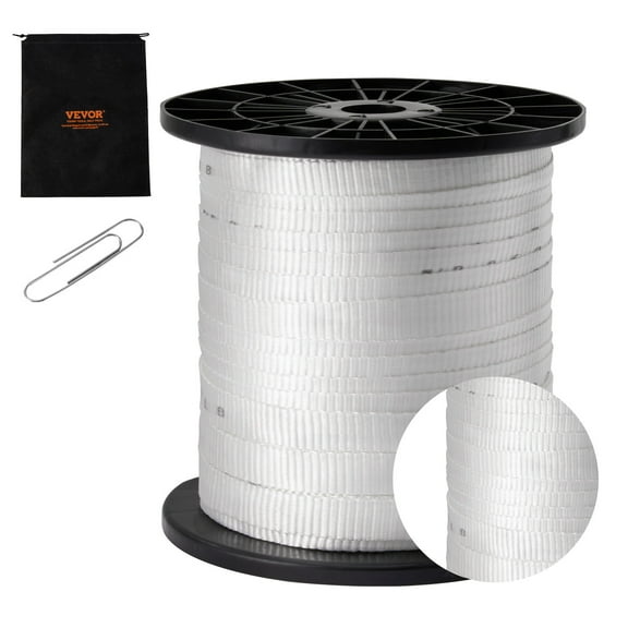 VEVOR Polyester Pull Tape, 3/4" x 318' Mule Tape Flat Rope, 2500 lbf Tensile Capacity, Printed Webbing Cable Pulling Tape for Packaging, Gardening, Commercial Electrical, Conduit Work, White