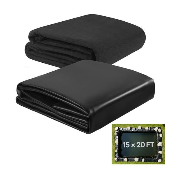VEVOR Pond Liner 15 x 20 ft, 45 Mil, EPDM Rubber Fish Koi Pond Liner and Underlayment Combo, Easy to Cut, Durable & Leakproof, for Outdoor Ponds, Water Garden, Waterfall, Fishpond, Fountains, Black