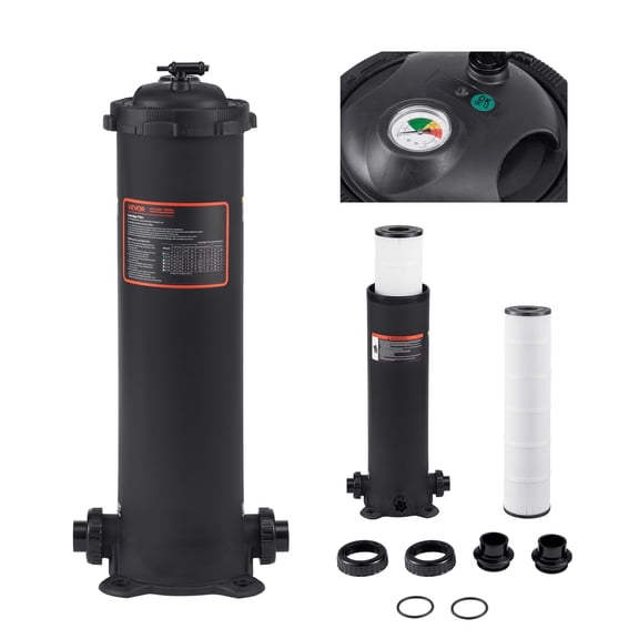 VEVOR Pool Cartridge Filter, 100 Sq.ft, Swimming Pool Filter System 6142 GPH, Large Spa Filtration Clean & Clear System with 1.5 in Outlet Fitting for In-Ground & Above Pools up to 23775 Gallons