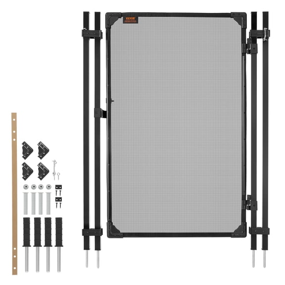 VEVOR Pool Fence Gate, 4 x 2.5 ft Inground Swimming Pool Fences Gate, Outdoor Security Fencing Door Kit with Metal Latch and Stopper, 352 gsm Teslin PVC Mesh, Square Tube, Easy Installation, Black