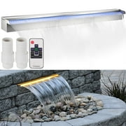 VEVOR Pool Fountain Stainless Steel Pool Waterfall 35.4" x 4.5" x 3.1"(W x D x H) with LED Strip Light Waterfall Spillway with Pipe Connector Rectangular Garden Outdoor