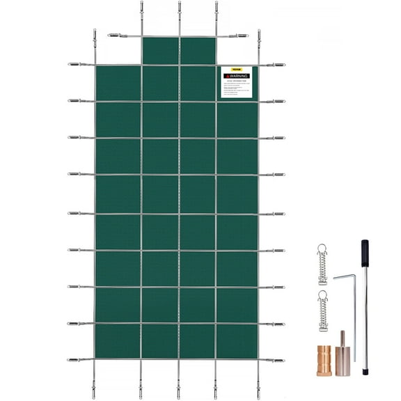 VEVOR Pool Safety Cover Fits 18x36ft Rectangle Inground Pools, Safety Pool Cover with 4x10ft Center End Step, Mesh Solid Pool Cover with Drainage Holes for Swimming Pool, Winter Safety Cover, Green