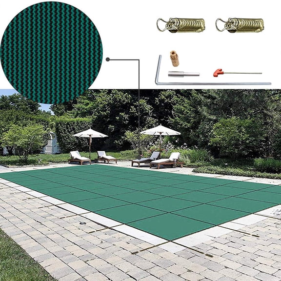 VEVOR Pool Safety Cover Fits 20x40ft Rectangle Inground Safety Pool Cover Green Mesh Solid Pool Safety Cover for Swimming Pool Winter Safety Cover