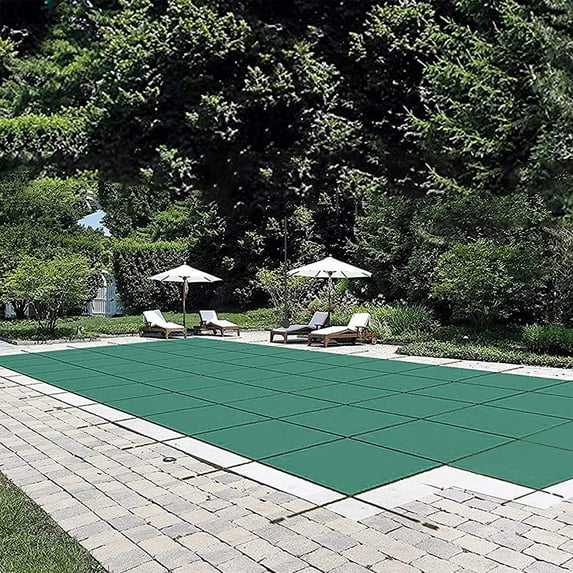 VEVOR Pool Safety Cover Fits18x36ft Inground Safety Pool Cover Green Mesh with 4x8ft Center End Steps Solid Pool Safety Cover for Swimming Pool Winter
