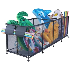 VEVOR Pool Storage Bin, 103 x 32 x 35 in, Rolling Pool Float Storage Organizer with Side Pockets & Noodles Holder, Durable Metal Frame, Poolside Toys Breathable Mesh Basket for Swimming Pools