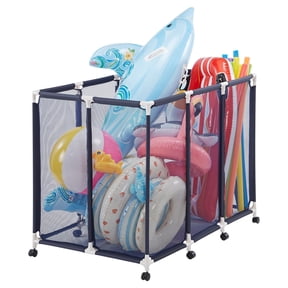 VEVOR Pool Storage Bin, 48 x 33 x 39 in, Rolling Pool Float Storage Organizer with Casters, Durable Plastic Frame, Poolside Toys Noodles Holder, Breathable Mesh Basket for Swimming Pools